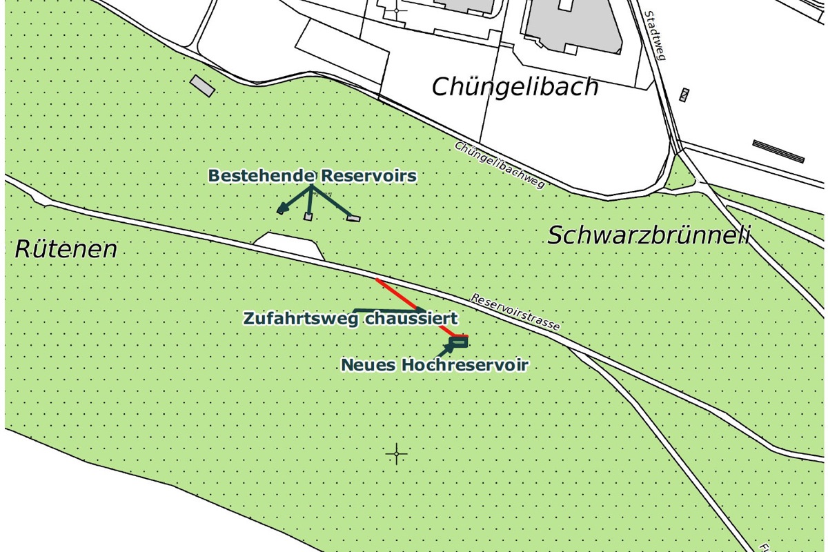 Standort des neuen Reservoirs oberhalb von Feuerthalen.