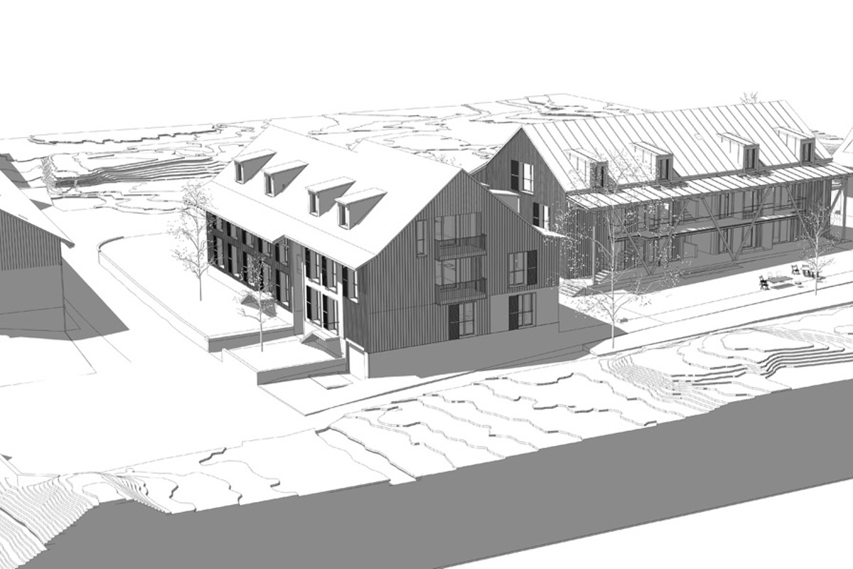 Blick von der A4-Brücke: An der Thur entstehen am Standort der ehemaligen Sägerei vier Reihenhäuschen Blick von der A4-Brücke: An der Thur entstehen am Standort der ehemaligen Sägerei vier Reihenhäuschen
