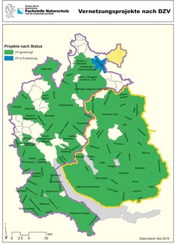Ossingen (blau) und Stammheim (gelb) schliessen sich an.