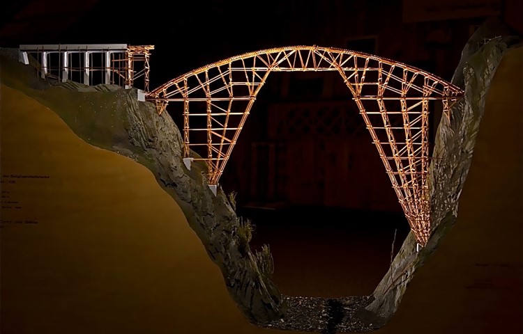 Das Modell des Lehrgerüsts der berühmten Salginatobelbrücke.
