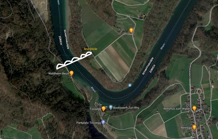 Als beste Variante wurde eine Brücke 32 Meter über dem Rhein gesehen, zwischen der Tössegg und Eglisau.