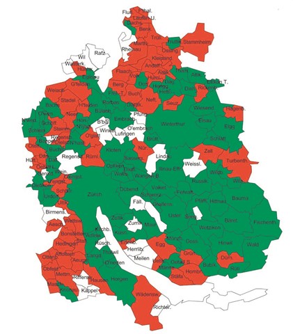 Sollen die Bezirke und Planungsregionen des Kantons Zürich reformiert werden? 78 Gemeinden sagten dazu Ja, 61 Nein.
