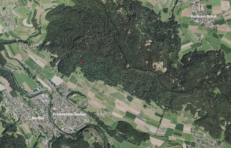 Nachdem sie ihr erstes Camp aufgeben mussten, liessen sich Linas Brodbeck und Lorenz Grossmann näher am Waldrand nieder (roter Punkt).