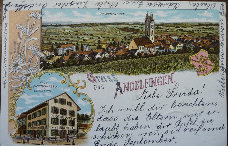 Private Postkarte von 1902 – Haus Meisterhans zum Lindenthal, Schlossgasse 27.