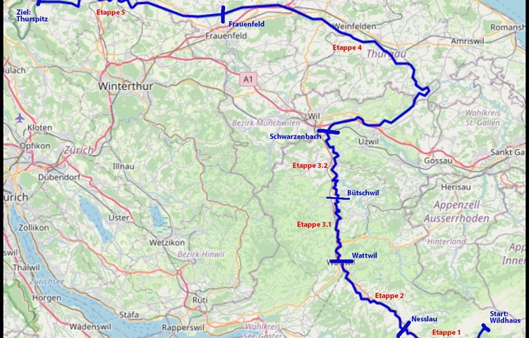 Erkunden Sie mit uns die rund 135 Kilometer des Thurlaufs in landschaftlich unterschiedlichen Etappen!
