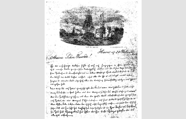 Eine wichtige Eigenleistung der Maturarbeit von Oliver Reutimann war das Entziffern, Transkribieren und Auswerten der Briefe seiner Vorfahren. Hier ein Brief von Anna Reutemann, den sie 1859 im Hafen von Le Havre schrieb, wo die Familie aufs Schiff nach Amerika wartete.