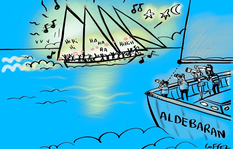 Das zweite Segelschiff sticht definitiv nicht zur Überwachung des ersten in See – auch wenn unser Cartoonist diese Idee inspirierend findet.