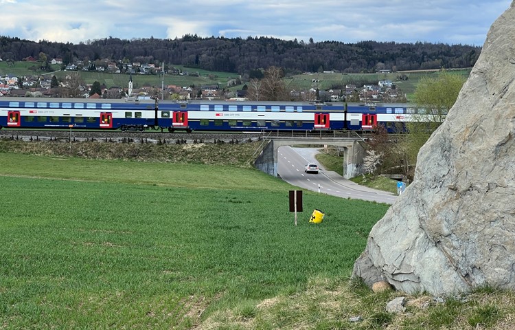 Der Zug wird im Sommer nun doch zwischen Dachsen und Marthalen (im Vordergrund der Hinkelstein) verkehren.