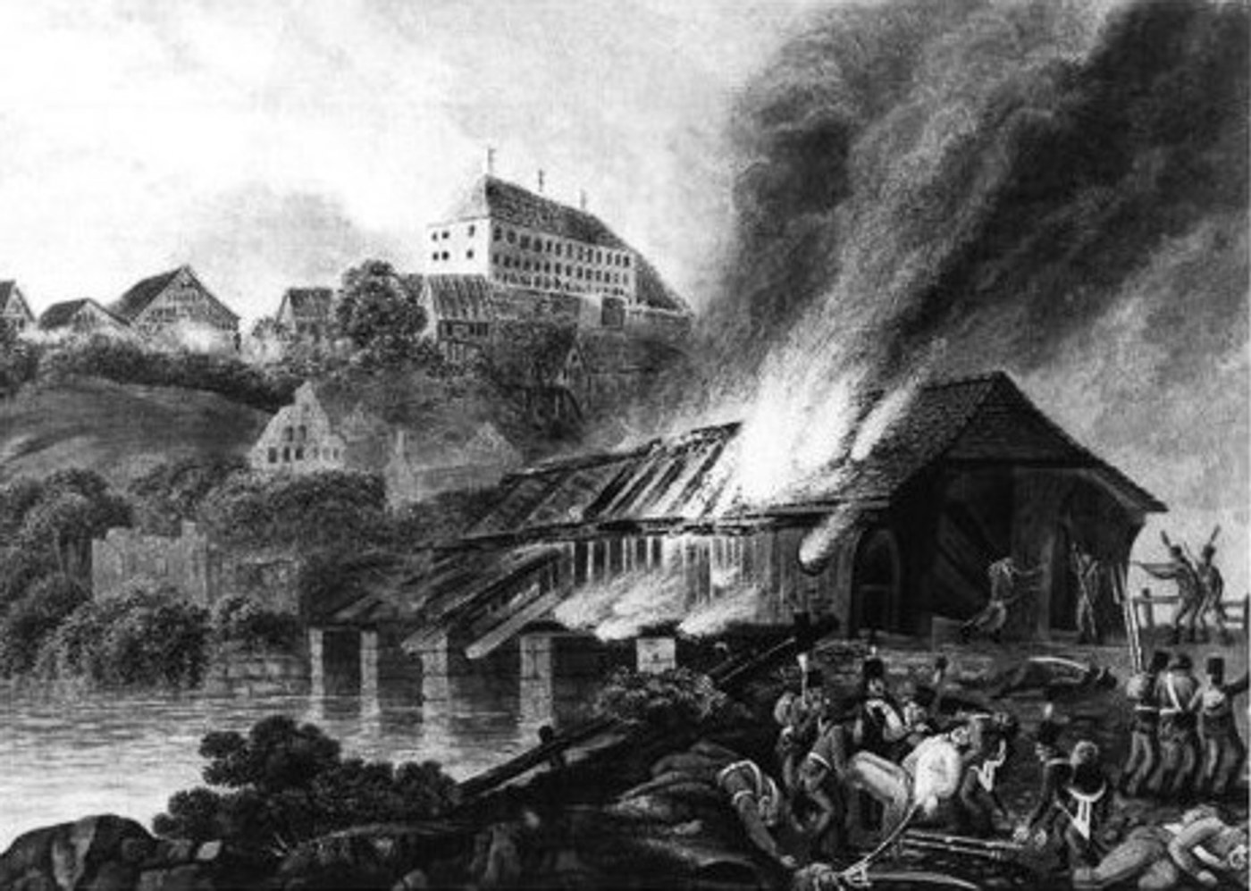 1403 9 1799 1 Bild Der Brennenden Ehemaligen Brücke 1799 Heimatkundliches Archiv