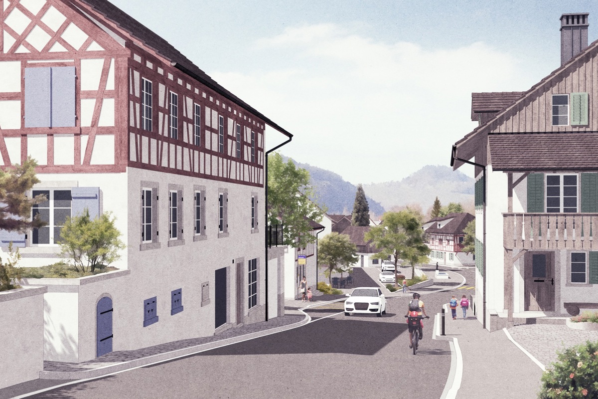 So könnte der Abschnitt an der Steig mit der verengten Fahrbahn künftig aussehen. Die Bushaltestelle würde aber weiter nach unten in Richtung Wesenplatz auf die Strasse verlegt.