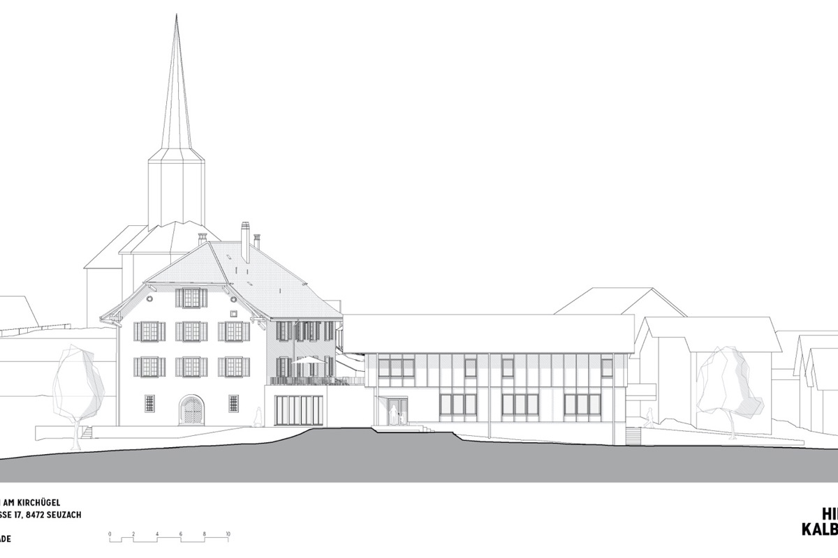 So soll es dereinst auf dem Kirchhügel aussehen. Blick an die Ostfassade des Kirchgemeindehauses mit Anbau.