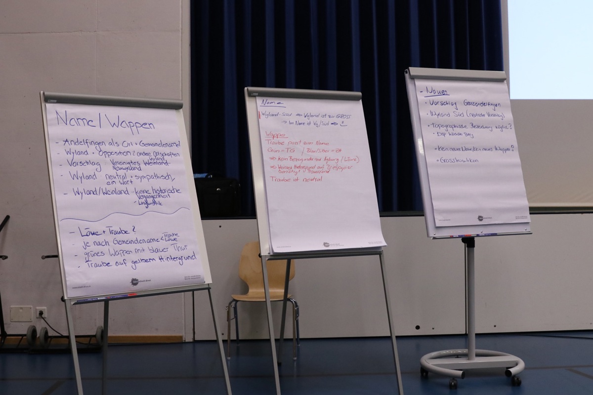 Namen und Wappen der neuen Gemeinde wurden an den ersten Workshops im April diskutiert.