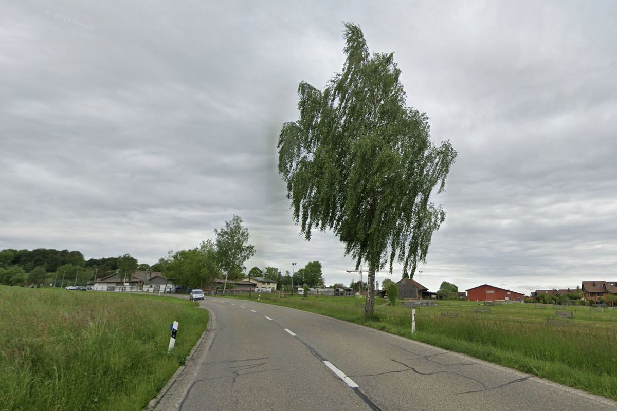 Die Flaachtalstrasse bei der Ortseinfahrt Humlikon.