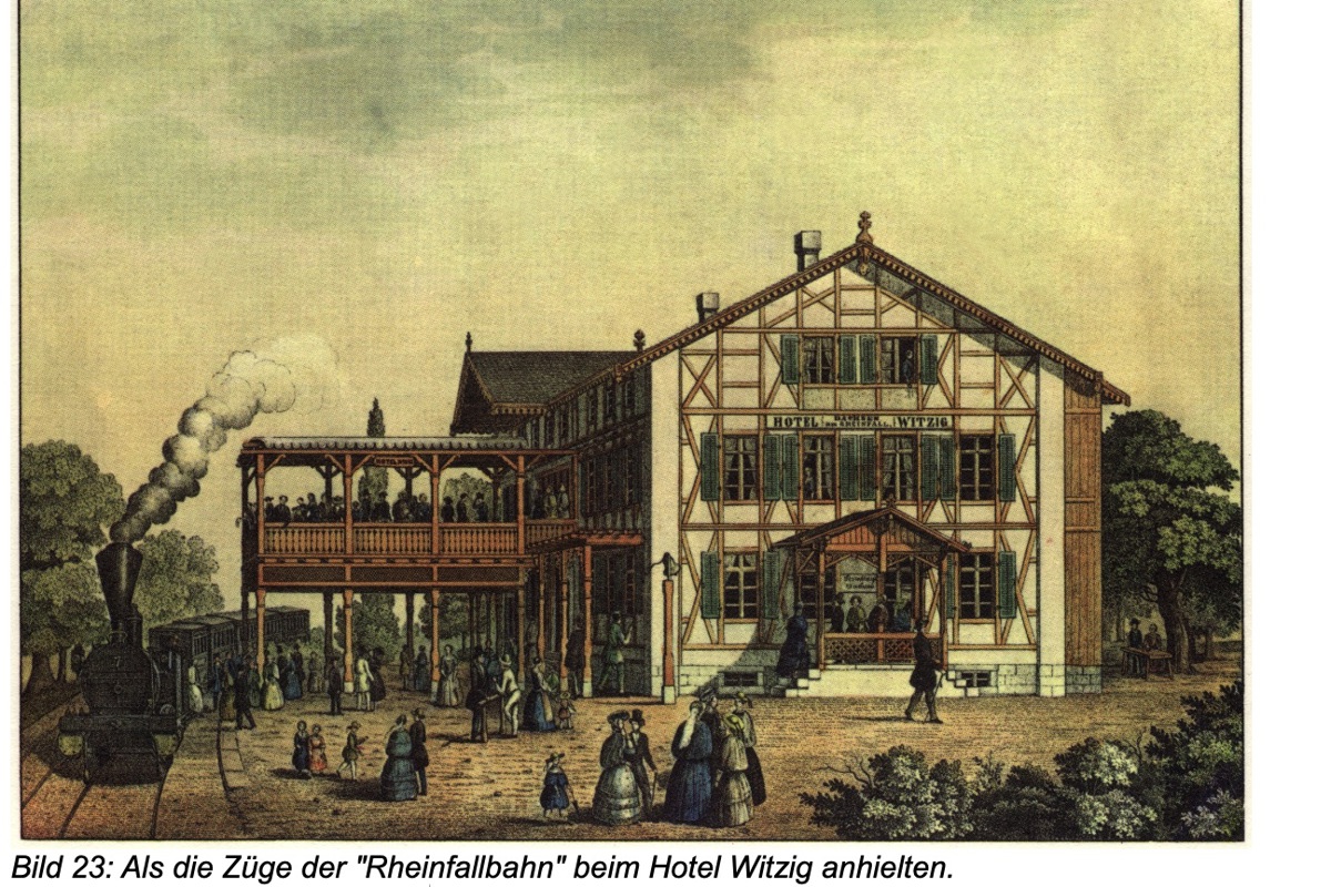 In den 1870er-Jahren erreichte das Hotel Witzig das maximale Ausbaustadium und diente zugleich als Bahnhof, Postablage und Telegrafenbüro. Dachsens heutiges Stationsgebäude wurde erst 1916 gebaut.