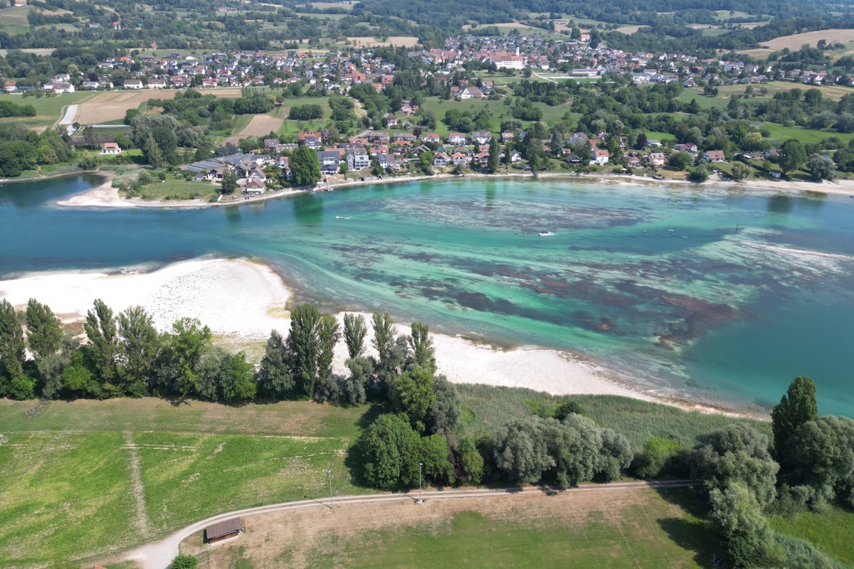 Am Übergang vom Untersee in den Rhein bei Eschenz und Öhningen zeigt sich der tiefe Wasserstand eindrücklich.
