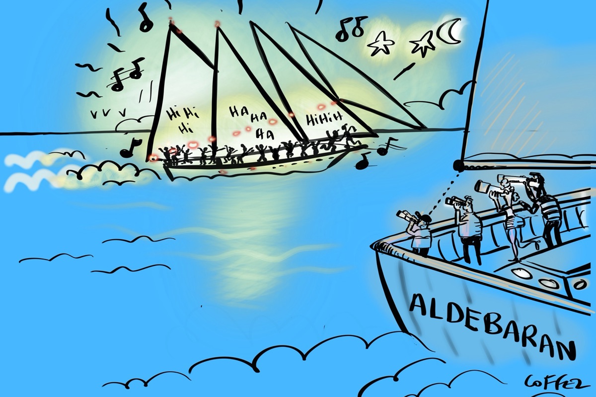 Das zweite Segelschiff sticht definitiv nicht zur Überwachung des ersten in See – auch wenn unser Cartoonist diese Idee inspirierend findet.