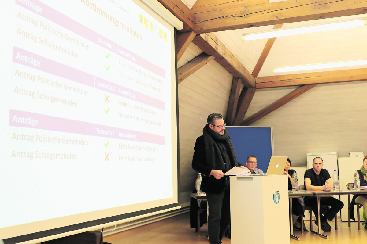 Gemeindepräsident Marcel Meisterhans erklärt den Stimmberechtigten