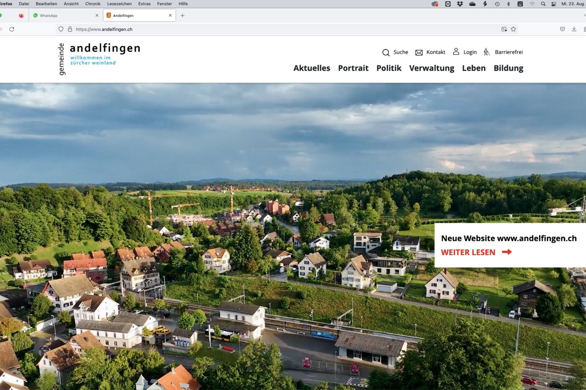 www.andelfingen.ch zeigt auf der Einstiegsseite ... Andelfingen.