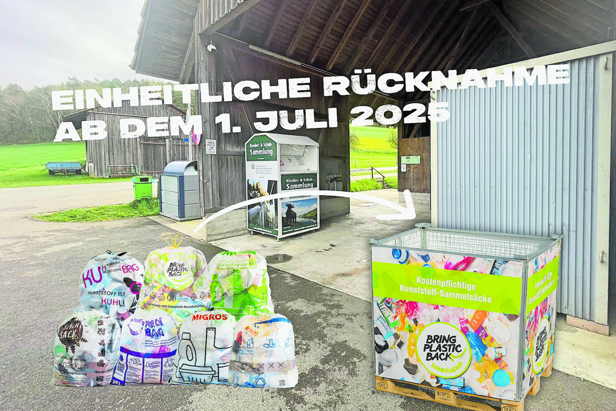 Seit Mitte 2025 nehmen alle 715 Sammelstellen alle Gebührensäcke für Haushaltkunststoff entgegen. Im Weinland ist der Sammelsack von« Bring Plastic Back» im Einsatz.