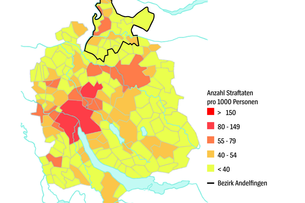 Die Zürcher Gemeinden im Vergleich: Anzahl registrierter Straftaten pro 1000 Personen.