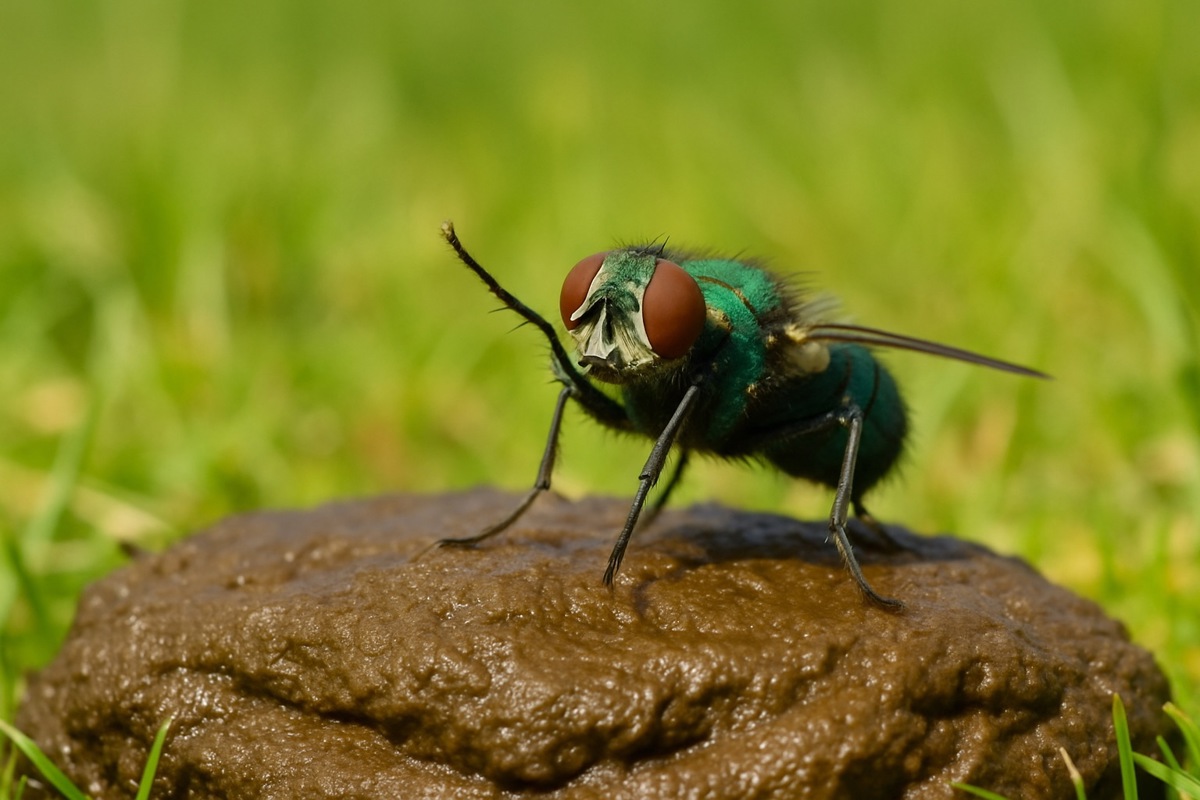 So mag ihn die Schmeissfliege: frisch, feucht und warm. Der Kuhfladen bietet der Fliege damit ideale Voraussetzungen, um ihre Eier abzulegen. 