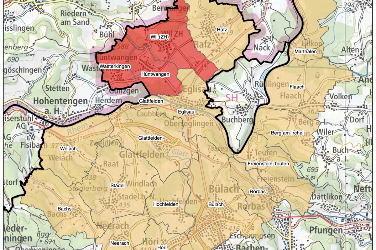 Die Karte des Kantons. Rot heisst Schutz- Die Karte des Kantons. Rot heisst Schutz-