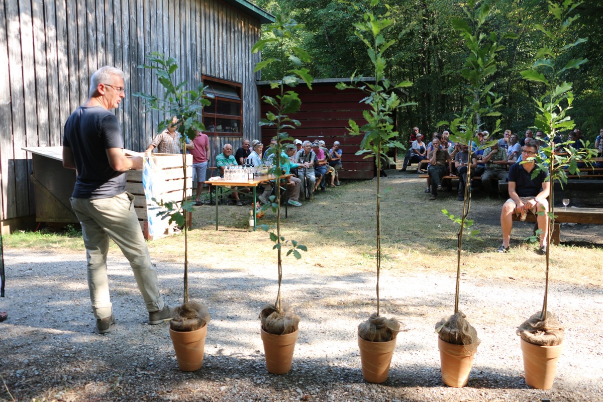 Geschäftsführer Felix Keller überbrachte im Namen von Wald Zürich fünf junge Traubeneichen.